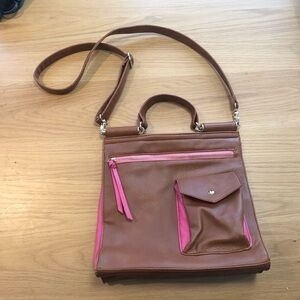 NILA Anthony cognac and pink purse with Handle and strap